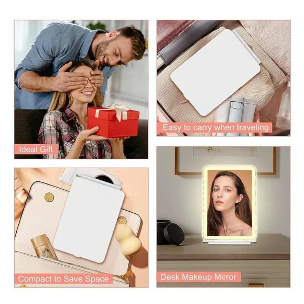 Rechargeable Travel Makeup Vanity Mirror with 72 Led Lights, Portable Lighted